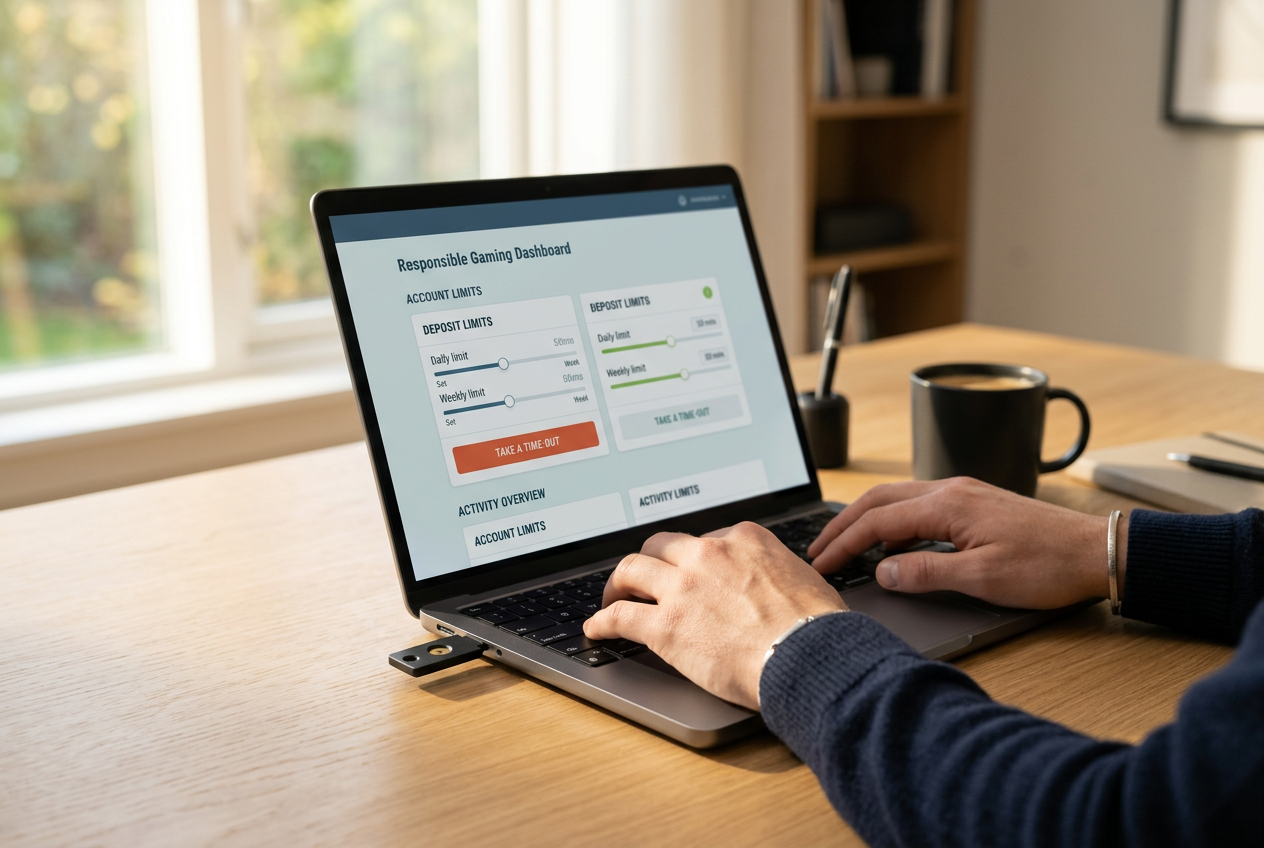A person using a laptop with a focus on a security key or biometric authentication.